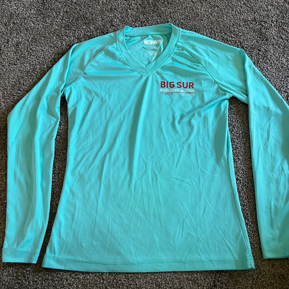 Hoka One One Big Sur Marathon‎ Vneck Long Sleeve Womens Aqua Size M 0259